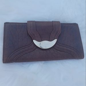 Fendi Brown Leather Wallet Clutch gold logo brass with box Continental